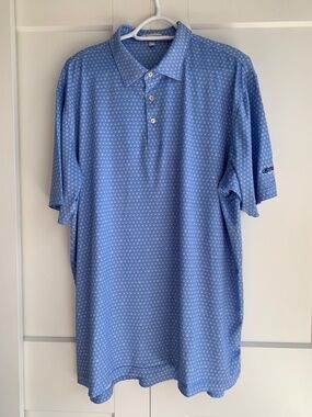 Peter Millar Men's  Golf Shirt Light Blue Micro-Pattern Polo size XL